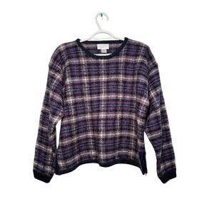 Christopher & Banks purple plaid wool sweater womens medium preppy academia